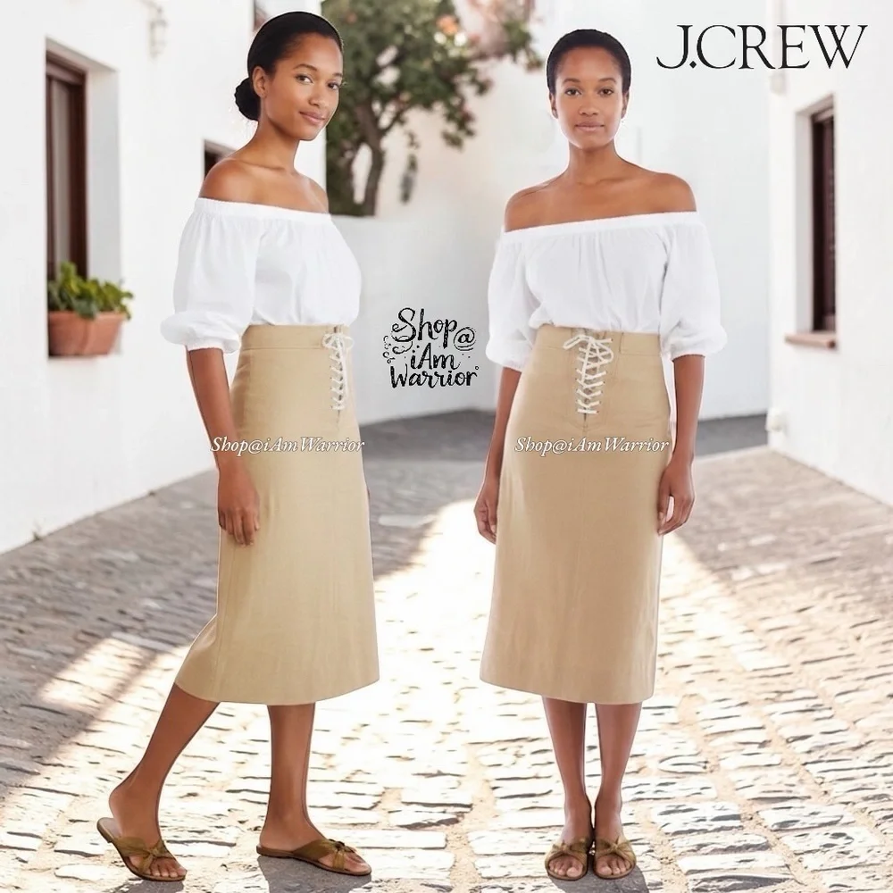 J.Crew cotton twill lace up high waisted midi skirt *shop@iamwarrior
